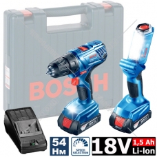 Дрель-шуруповерт аккумуляторная GSR 180-LI + фонарь GLI 18V-300 LI Professional BOSCH (06019F8103)