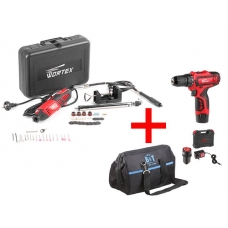 Аккум. дрель-шуруповерт WORTEX BD 1215-1 Li в чем.+MG3218E11411 Гравер + АКЦИЯ сумкка в подарок (В ПОДАРОК к комплекту Сумка для инструмента B&T BA 1
