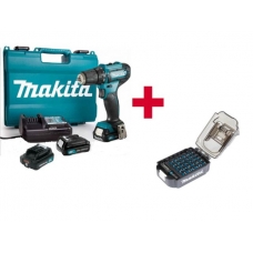 Аккум. дрель-шуруповерт MAKITA DF 333 DWAE в чем. + АКЦИЯ (набор насадок E-03084) (12.0 В, 2 акк., 2.0 А/ч Li-Ion, 2 скор., 30 Нм, шурупы до 8 мм+ АКЦ
