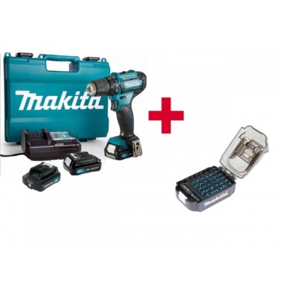 Аккум. дрель-шуруповерт MAKITA DF 333 DWAE в чем. + АКЦИЯ (набор насадок E-03084) (12.0 В, 2 акк., 2.0 А/ч Li-Ion, 2 скор., 30 Нм, шурупы до 8 мм+ АКЦ