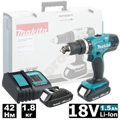 Дрель-шуруповерт ударная аккумуляторная DHP453SYE (DHP 453 SYE) MAKITA