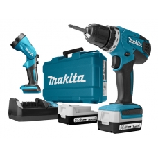 Аккум. дрель-шуруповерт MAKITA DF 347 DWLE в чем. + фонарь (14.4 В, 2 акк., 1.5 А/ч Li-Ion, 2 скор., 30 Нм, шурупы до 8 мм)