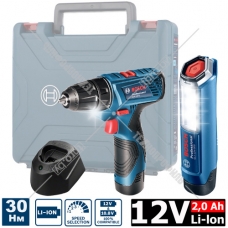 Дрель-шуруповерт аккумуляторная GSR 120-LI + фонарь GLI 12V-300 LI Professional BOSCH (06019G8004)
