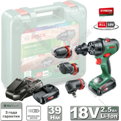 Дрель-шуруповерт ударная аккумуляторная AdvancedImpact 18 Set BOSCH (06039B510B)