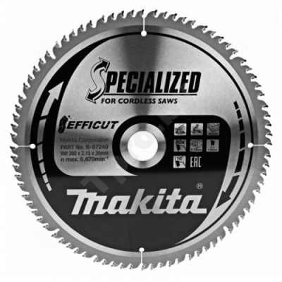 Пильный диск EFFICUT 260x30 мм Z80 (для аккумуляторных пил) MAKITA (B-67240)
