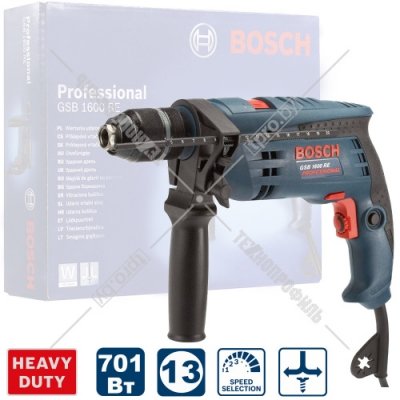Дрель ударная GSB 1600 RE Professional BOSCH (0601218121)