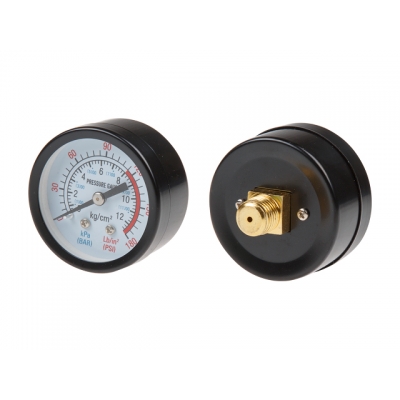 Манометр для компрессора ЕСО, резьба 1/4" (Резьба - 1/4", металлический корпус, Давление - 0-12 бар) (ECO)
