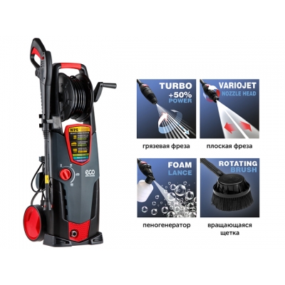 Мойка высокого давления ECO HPW-1825RSE (2.50 кВт, 180 бар, 520 л/ч, режимы Soft / Medium / Hard; самовсасывание; барабан д/шланга с подключ.)