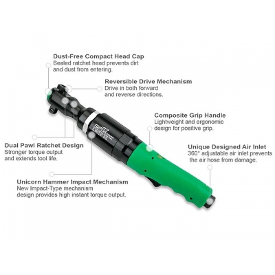 Пневмогайковерт-трещотка 1/2"163Nm SUPER DUTY TOPTUL (KAAL1612)