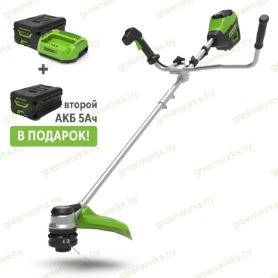 Триммер Greenworks GD60BCB 60V (40см) аккумуляторный, с 2×АКБ 5А/ч и ЗУ
