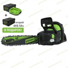 Цепная пила Greenworks GD60CS25 60V (40 см) аккумуляторная, с 2×АКБ 5А/ч и ЗУ