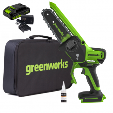 Цепная мини-пила Greenworks GD24CS15K2 24V (15 см) аккумуляторная, с АКБ 2 А/ч и ЗУ