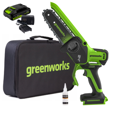 Цепная мини-пила Greenworks GD24CS15K2 24V (15 см) аккумуляторная, с АКБ 2 А/ч и ЗУ