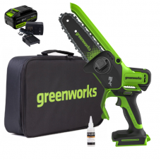 Цепная мини-пила Greenworks GD24CS15K4 24V (15 см) аккумуляторная, с АКБ 4 А/ч и ЗУ