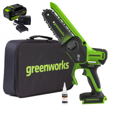 Цепная мини-пила Greenworks GD24CS15K4 24V (15 см) аккумуляторная, с АКБ 4 А/ч и ЗУ